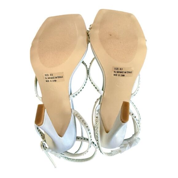 Lulu's Ralstonn White Satin Rhinestone Ankle Strap the perfect wedding heel. 8.5 - Picture 5 of 10